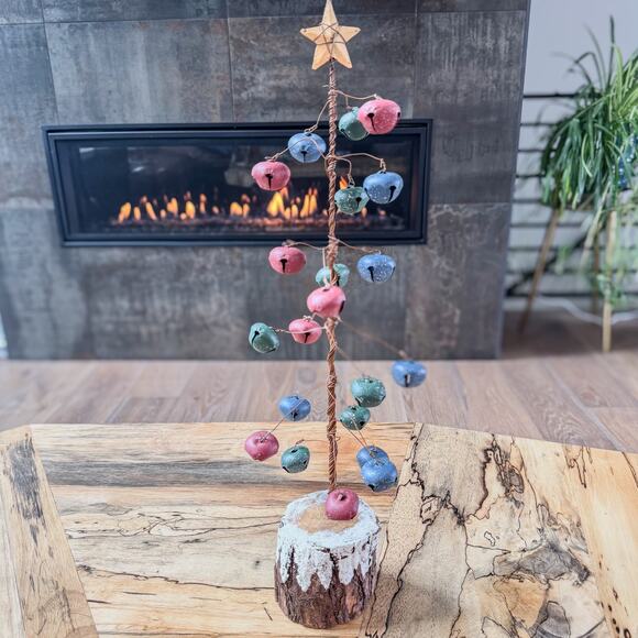 Primitive Rustic Country Christmas w Wire Trunk/Branches and Colorful Bells-22”H - Picture 6 of 6